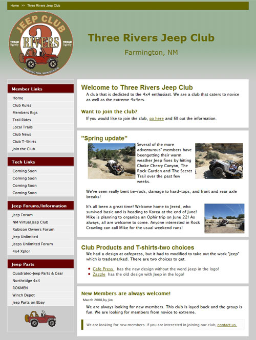 Three Rivers Jeep Club web site